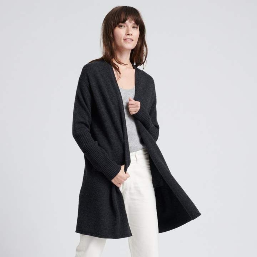 Naadam 100% cashmere cardigan long s/m new smoke